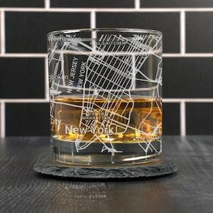 New York City Whiskey Glass, New York City NY Rocks Glass Gift, Engraved City Map Glass, New York City Gift, Housewarming, Gifts for Him
