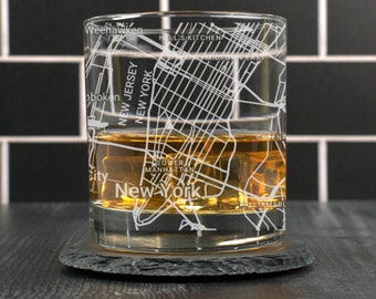 New York City Whiskey Glass, New York City NY Rocks Glass Gift, Engraved City Map Glass, New York City Gift, Housewarming, Gifts for Him