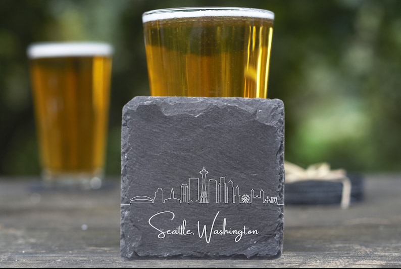 Seattle Skyline Coasters, Housewarming Coasters, Seattle Skyline, Seattle WA Gift, Moving Away Gift, Seattle Cityscape, New Apartment Gift image 1