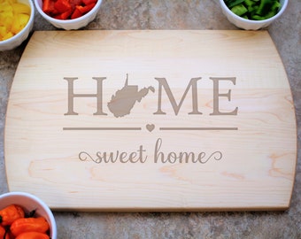 West Virginia Home Sweet Home Cutting Board, New Home Gift, Home Decor, West Virginia State, Kitchen Decor, West Virginia Charcuterie Board