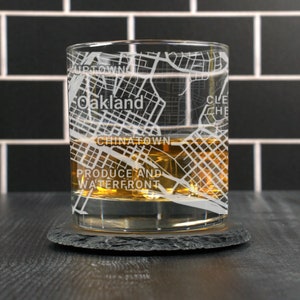 Oakland Whiskey Glass, Oakland CA Rocks Glass, Engraved Map Glass, Oakland California Gift, Housewarming, Gift for Him, Street Map Gift
