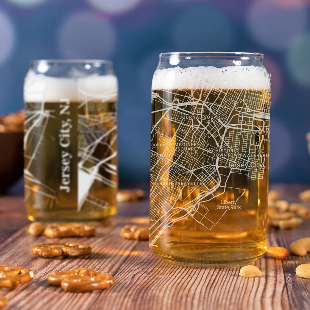 Jersey City Beer Can Glass, Jersey City Beer Can Glass Gift, Engraved