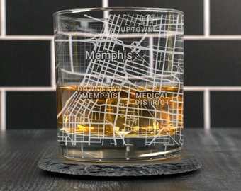 Memphis Whiskey Glass, Memphis TN Rocks Glass Gift, Engraved City Map Glass, Memphis Tennessee Gift, Housewarming, Gift for Him, Street Map