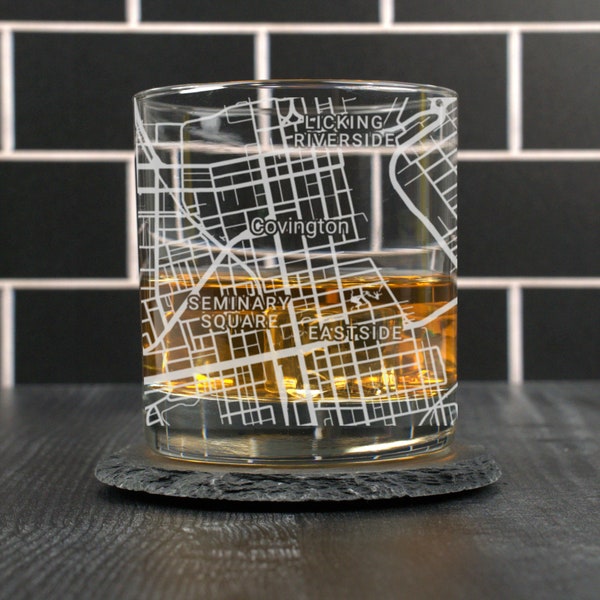 Covington Whiskey Glass, Covington Rocks Glass Gift, Engraved City Map Glass, Covington KY Gift, Housewarming, Gifts for Him