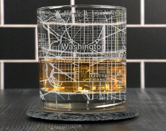 Washington DC Whiskey Glass, Washington DC Rocks Glass Gift, Engraved City Map Glass, Washington DC Gift, Housewarming, Gifts for Him