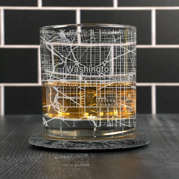 Washington DC Whiskey Glass, Washington DC Rocks Glass Gift, Engraved City Map Glass, Washington DC Gift, Housewarming, Gifts for Him