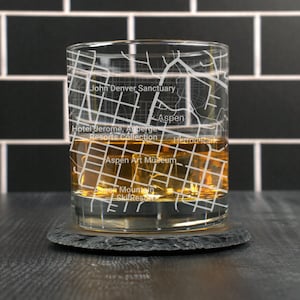 Aspen Whiskey Glass, Aspen CO Rocks Glass Gift, Engraved City Map Glass, Aspen Colorado Gift, Housewarming, Gifts for Him, Street Map Gift