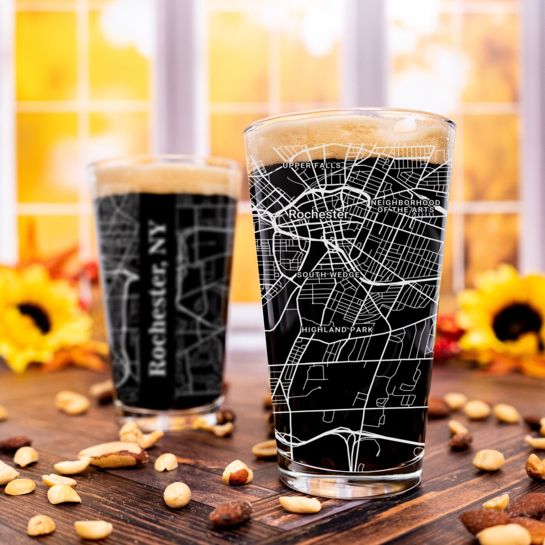 Rochester Pint Glass NY Pint Glass Gift Engraved City Map Etsy