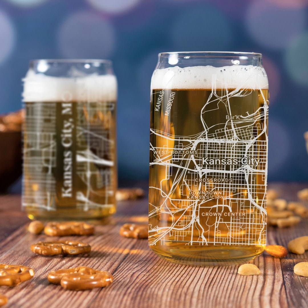 Kansas City Beer Can Glass, Kansas City Beer Can Glass Gift, Engraved