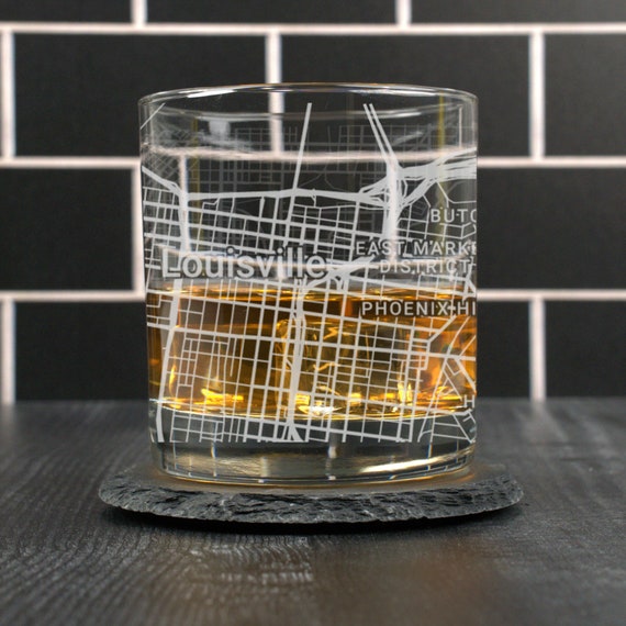 Louisville Whiskey Glass Louisville KY Rocks Glass Engraved 