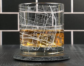 Saint Louis Whiskey Glass, St Louis MO Rocks Glass, Engraved City Map Glass, Saint Louis Missouri, Housewarming, Gift for Him, Dad Gift