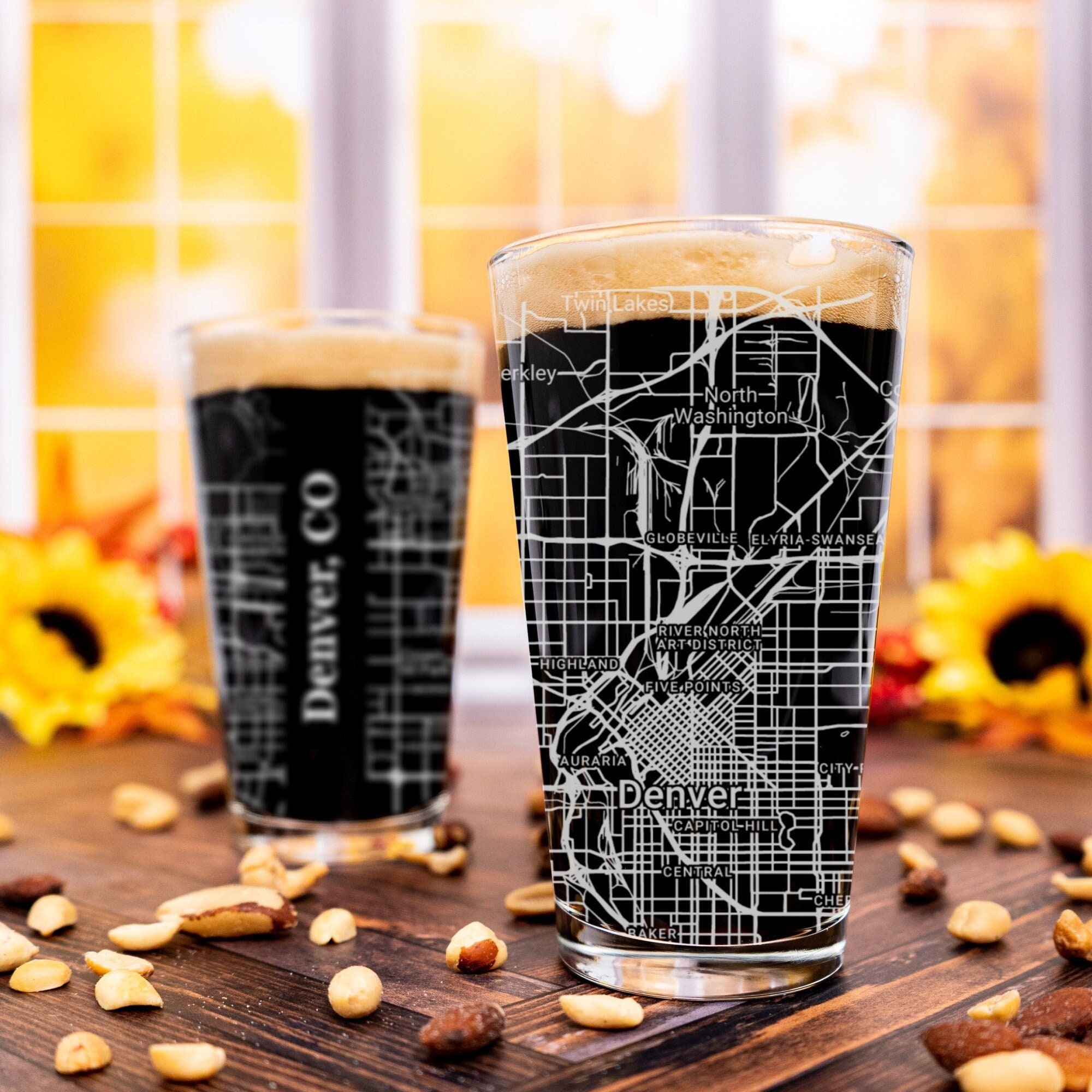 Denver Map Pint Glass Engraved Beer Glass 16oz Etched Drinking Glasses  Gifts for Him Birthday Gift Map of Denver 
