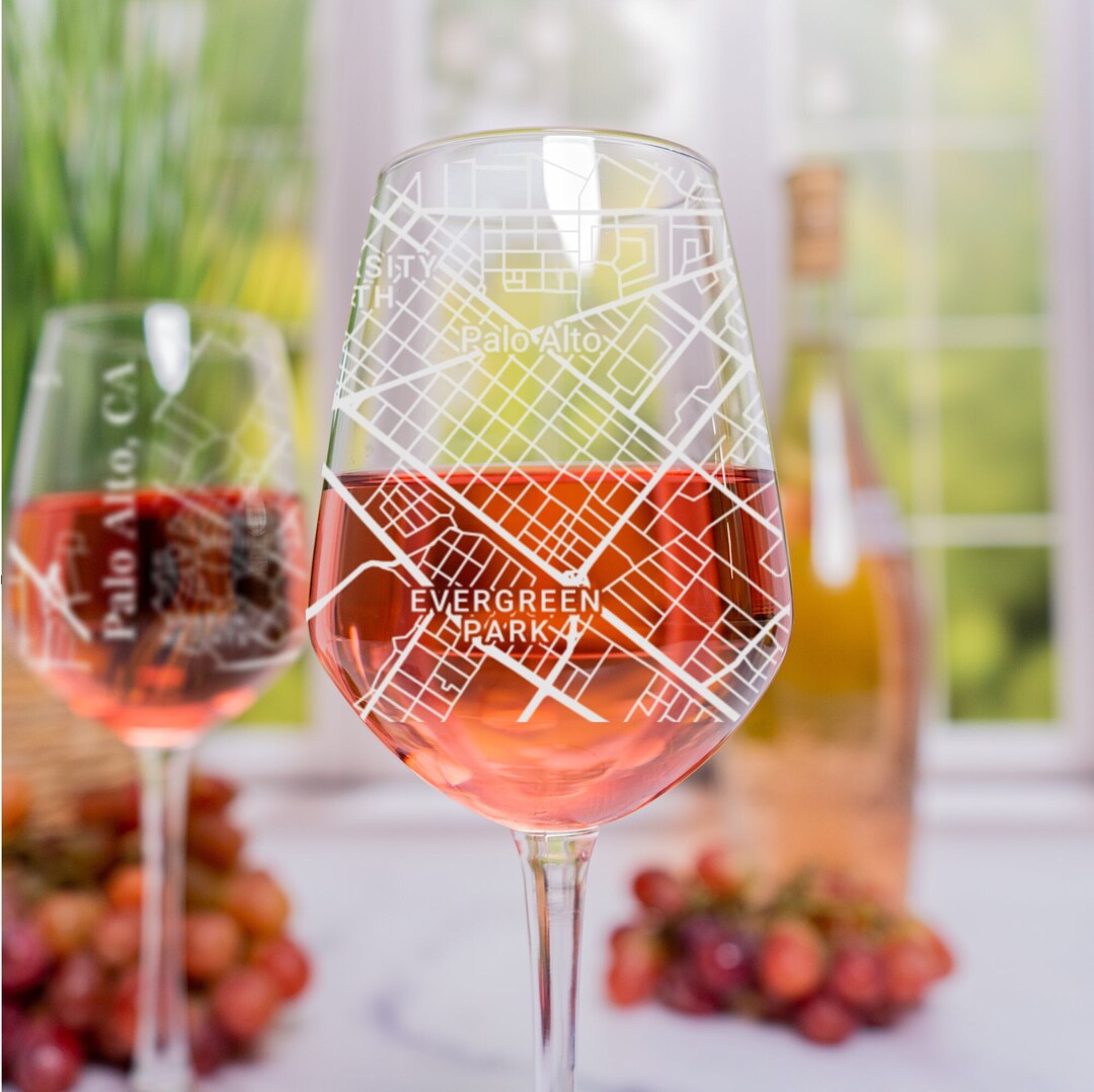 Palo Alto Wine Glass, Palo Alto CA Wine Glass Gift, Engraved City Map