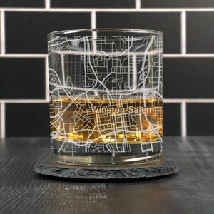Winston-Salem Whiskey Glass, Winston Salem NC Rocks Glass Gift, Engraved City Map Glass, Winston-Salem North Carolina, Housewarming Gift