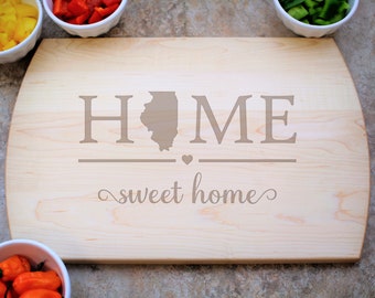 Illinois Home Sweet Home Cutting Board, New Home Gift, Home Decor, Illinois State, Kitchen Decor, Illinois Charcuterie Board, Cheese Board