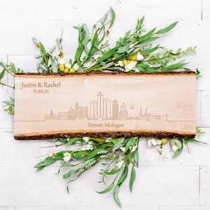 Detroit Skyline Sign, Skyline Wall Art, Personalized Sign for Couples, Housewarming Gift, Detroit Cityscape, Michigan Gift, Skyline Decor image 1