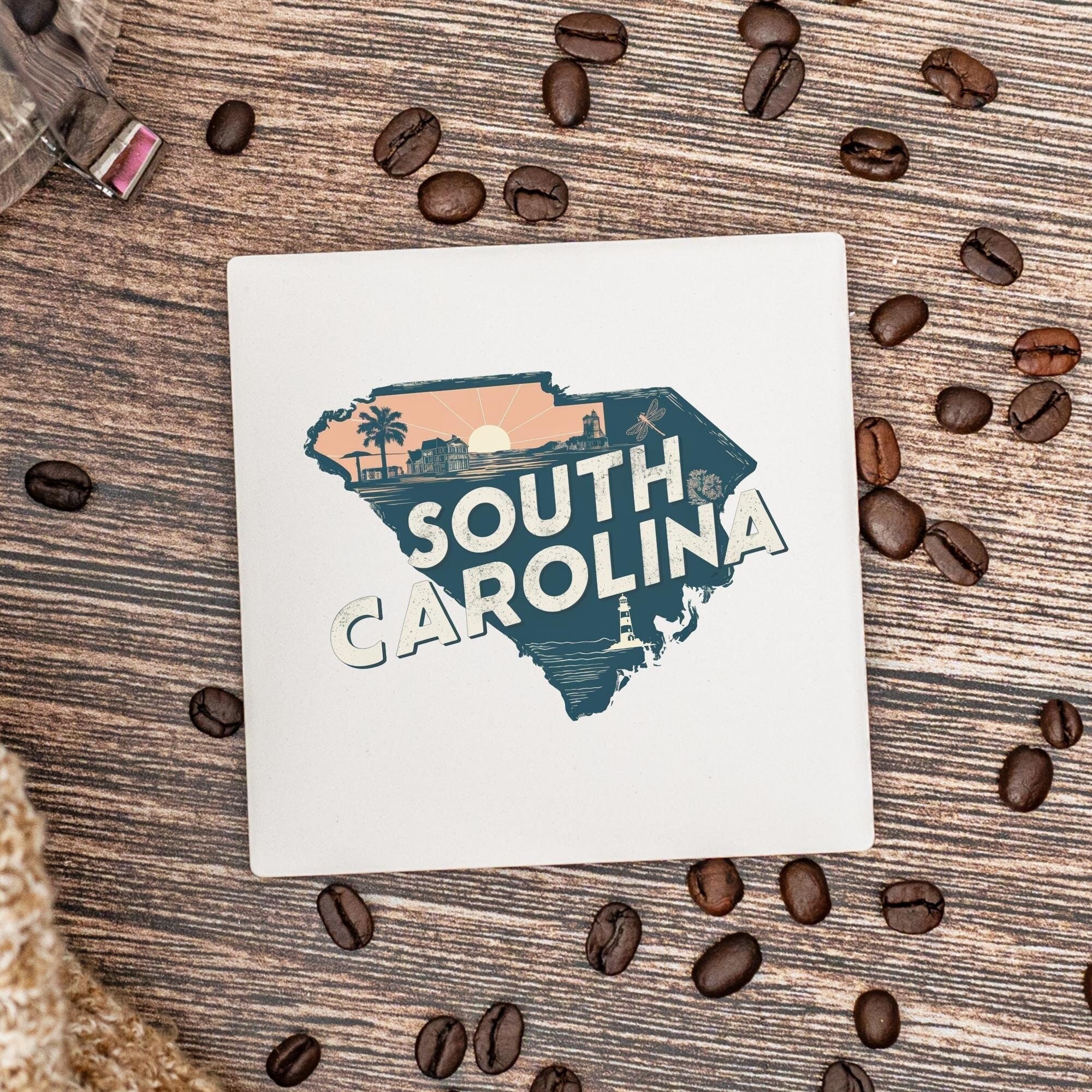 Discover South Carolina Ceramic Coasters, Housewarming Gift, State Decor, South Carolina Keepsake