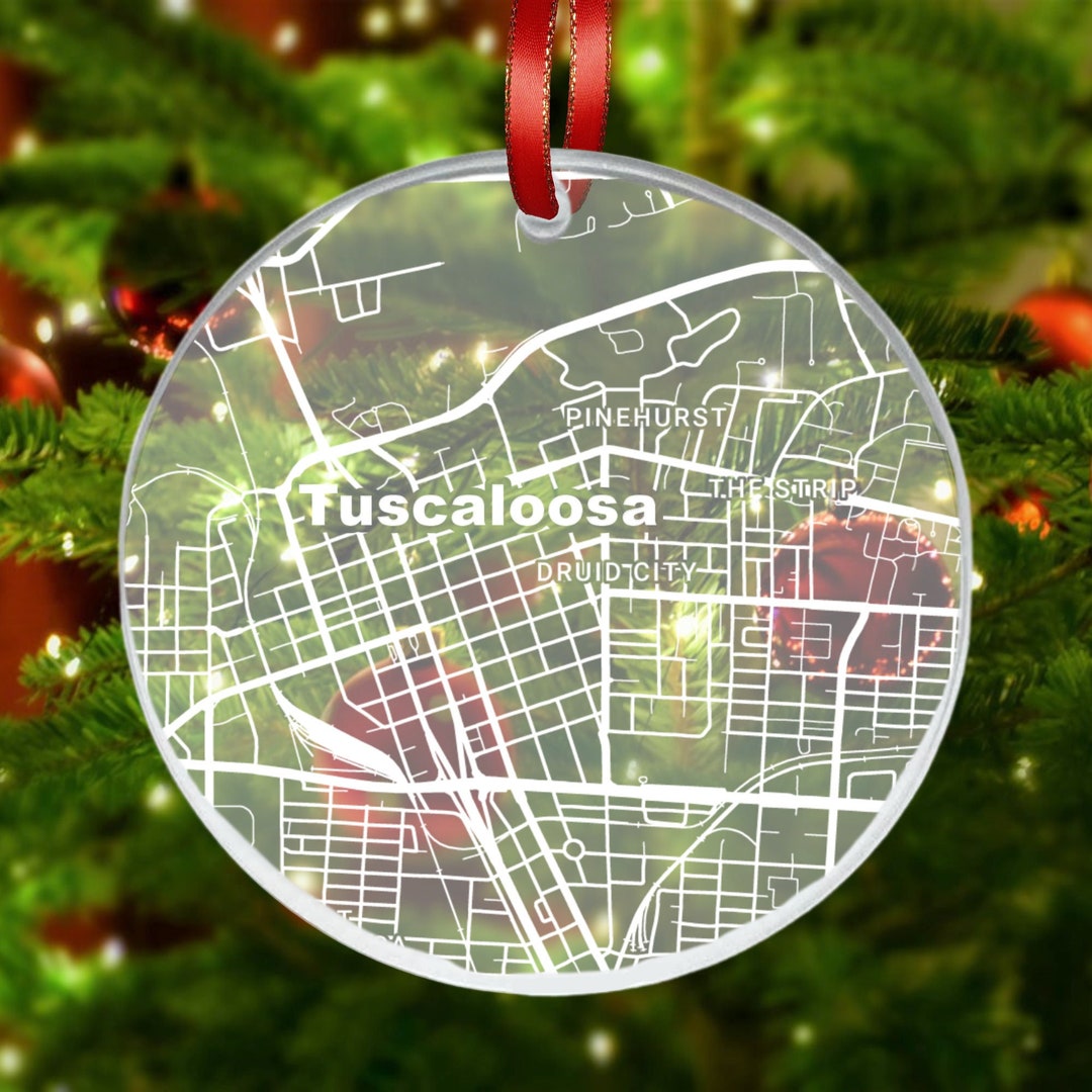 Tuscaloosa AL Street Map Ornament, Tuscaloosa AL Christmas Ornament