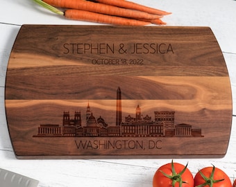 Washington DC Skyline Cutting Board, District of Columbia Skyline Gift, Real Estate Closing, Housewarming Gift, Personalized Cheese Board