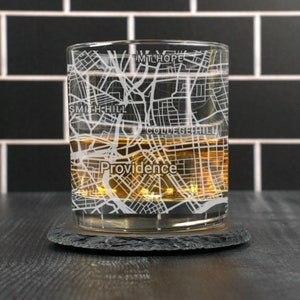 Providence Whiskey Glass, Providence RI Rocks Glass, Engraved City Map Glass, Providence Rhode Island, Housewarming, Gift for Him, Dad Gift