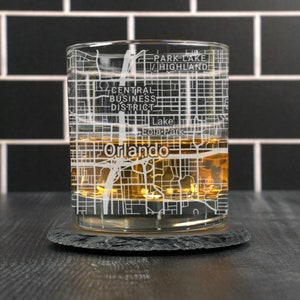 Orlando Whiskey Glass, Orlando FL Rocks Glass, Engraved City Map Glass, Orlando Florida, Housewarming, Gift for Him, Dad Gift, Street Map