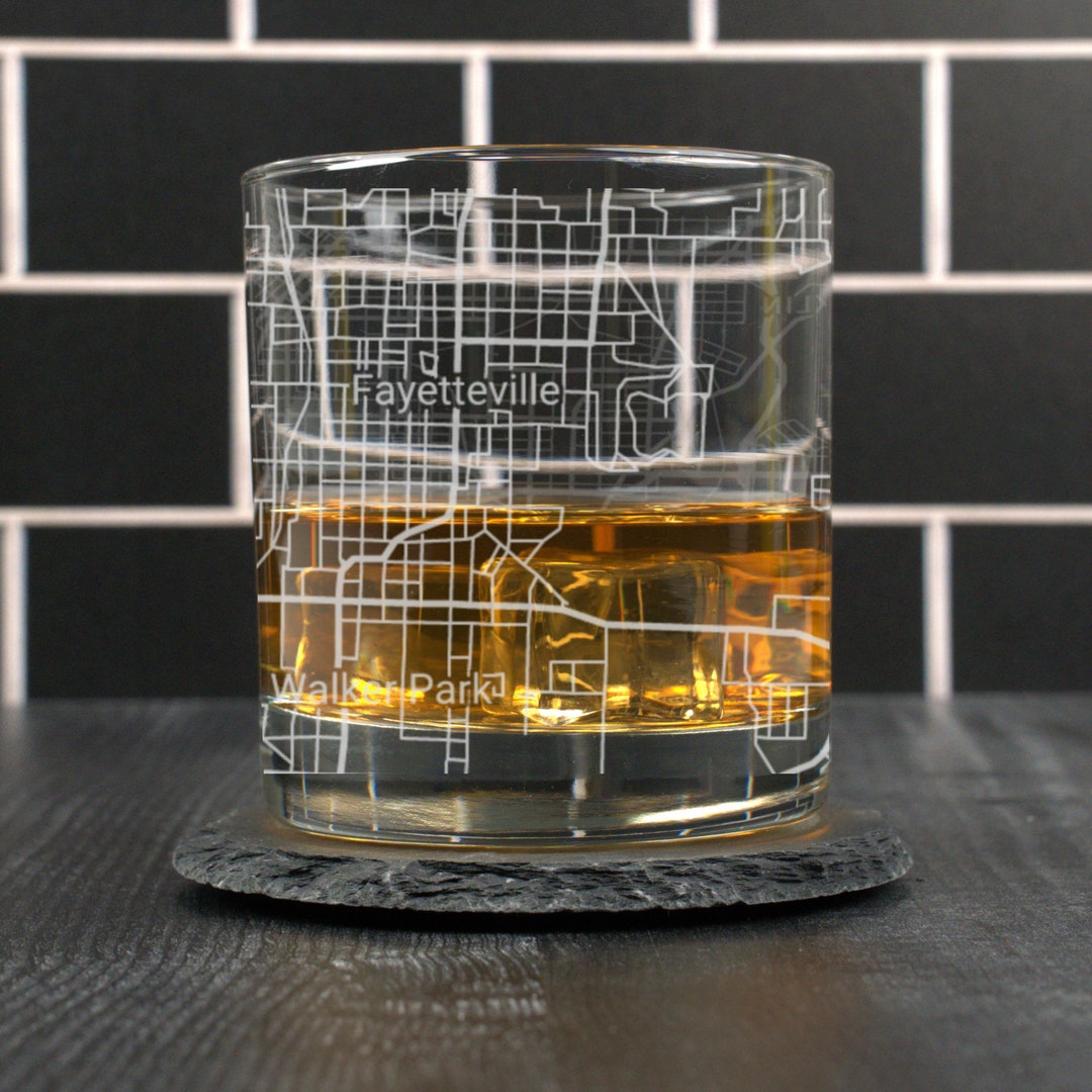 Fayetteville Whiskey Glass, Fayetteville AR Rocks Glass, Engraved Map ...