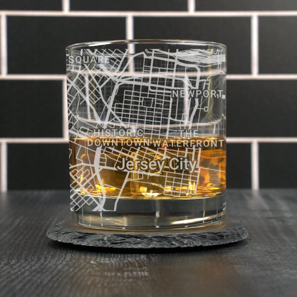 Jersey City Whiskey Glass, Jersey City NJ Rocks Glass, Engraved City Map Glass, Jersey City New Jersey, Housewarming, Gift for Him