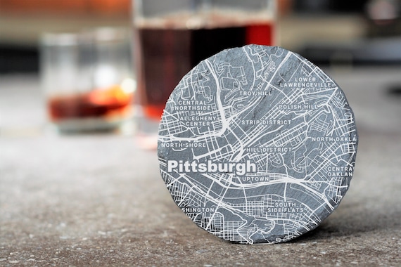 Pittsburgh City Map Coasters, Pittsburgh Decor, Housewarming, Pittsburgh Gift, Coaster Set, Realtor Closing, Pittsburgh Art, Pennsylvania