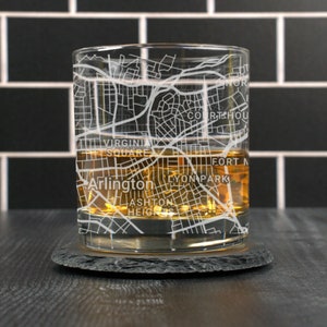 Arlington Whiskey Glass, Arlington VA Rocks Glass, Engraved City Map Glass, Arlington Virginia, Housewarming, Gift for Him, Street Map Gift