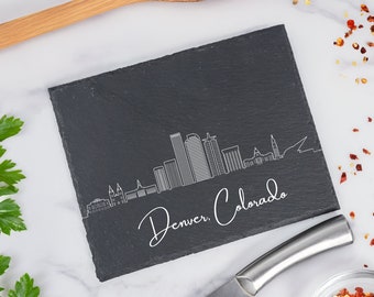 Denver CO Skyline Trivet, Personalized Housewarming Gift, Slate Trivet Set, Stone Pot Holder, Colorado Kitchen Decor, Custom City Trivet