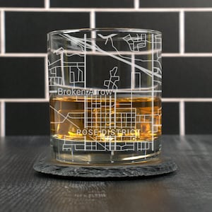 Broken Arrow Whiskey Glass, Broken Arrow Rocks Glass Gift, Engraved City Map Glass, Broken Arrow OK Gift, Housewarming, Gifts for Him