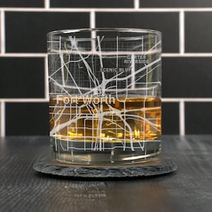 Fort Worth Whiskey Glass, Fort Worth TX Rocks Glass Gift, Engraved City Map Glass, Fort Worth Texas Gift, Housewarming, Gifts for Him