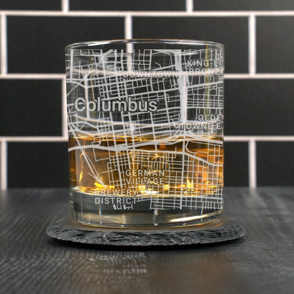 Columbus Whiskey Glass, Columbus OH Rocks Glass Gift, Engraved City Map Glass, Columbus Ohio Gift, Housewarming, Gifts for Him, City Streets