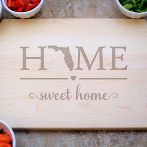 Florida Home Sweet Home Cutting Board, New Home Gift, Home Decor, Florida State, Kitchen Decor, Florida Charcuterie Board, Cheese Board