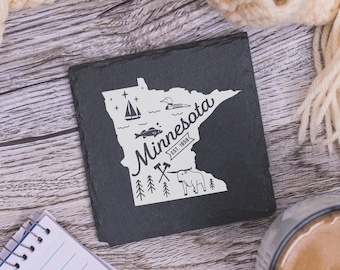 Minnesota State Coasters, Housewarming Gift, Custom Stone Coaster, Minnesota Landmarks, Minnesota Souvenir, Minnesota Home Gift, Home Gifts