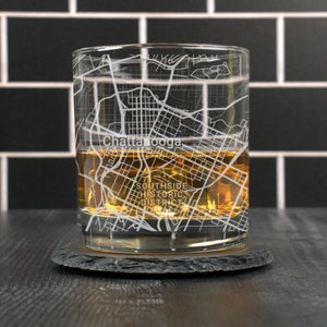 Chattanooga Whiskey Glass, Chattanooga TN Rocks Glass Gift, Engraved City Map Glass, Chattanooga Tennessee Gift, Housewarming, Gifts for Him