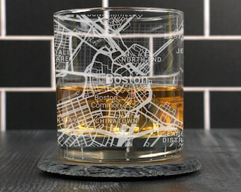 Boston Whiskey Glass, Boston MA Rocks Glass Gift, Engraved City Map Glass, Boston Massachusetts Gift, Housewarming, Gifts for Him