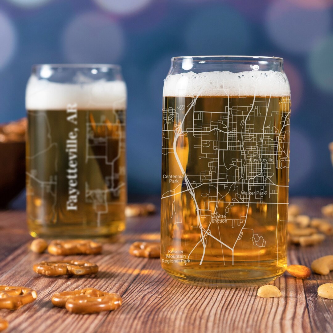 Fayetteville Beer Can Glass, Fayetteville Beer Can Glass Gift, Engraved