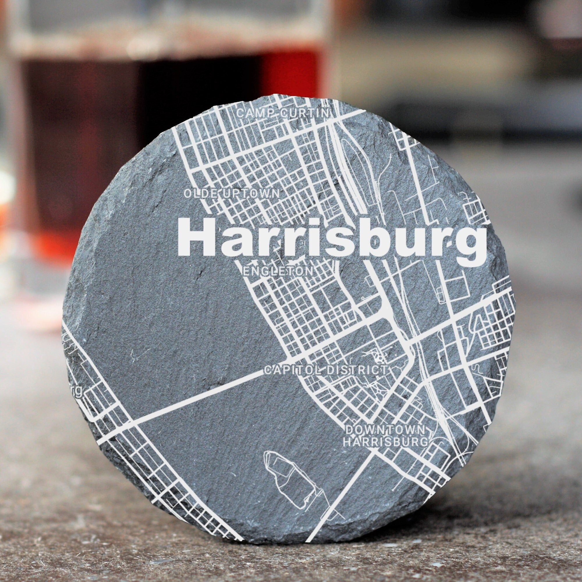 Harrisburg PA Street Coaster, Harrisburg Decor, Housewarming, Harrisburg PA Gift, Coaster Set, Realtor Closing, Pennsylvania Street Map Gift
