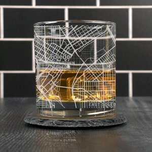 Toledo Whiskey Glass, Toledo OH Rocks Glass, Engraved City Map Glass, Toledo Ohio, Housewarming, Gift for Him, Dad Gift, Street Map Gift