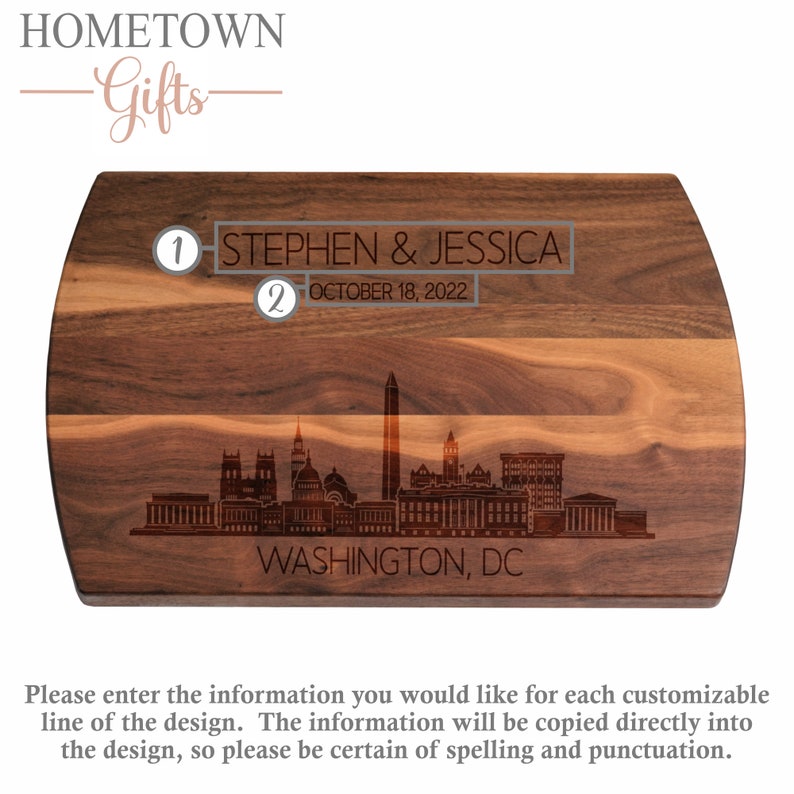 Washington DC Skyline Personalized Cutting Board - Thumbnail 2