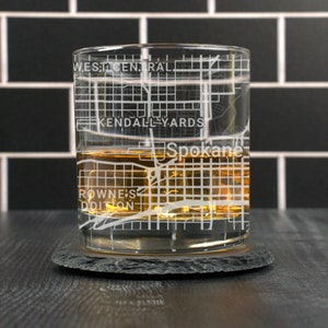 Spokane Whiskey Glass, Spokane WA Rocks Glass, Engraved City Map Glass, Spokane Washington, Housewarming, Gift for Him, Dad Gift