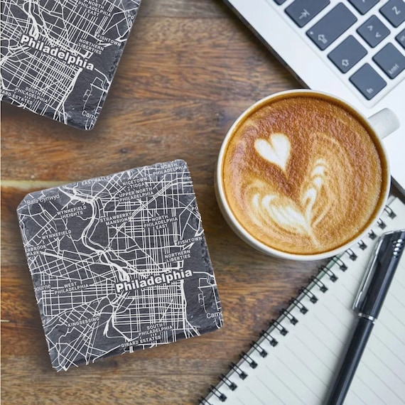 Philadelphia Map Coasters, Philly Decor, Housewarming, Philadelphia Gift, Coaster Set, Real Estate Closing, Philadelphia Pennsylvania Gifts