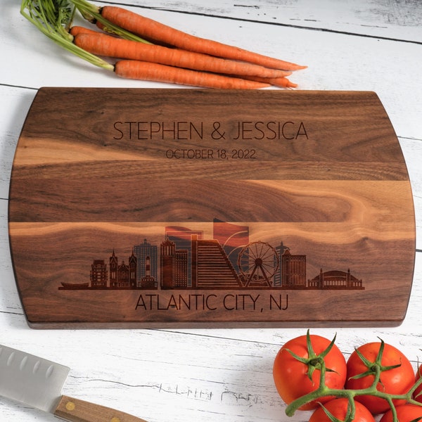 Atlantic City Skyline Cutting Board, New Jersey Skyline, Real Estate Closing, Housewarming, Atlantic City NJ, Personalized Cutting Board