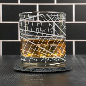 Cambridge Whiskey Glass, Cambridge Rocks Glass Gift, Engraved City Map Glass, Cambridge MA Gift, Housewarming, Gifts for Him