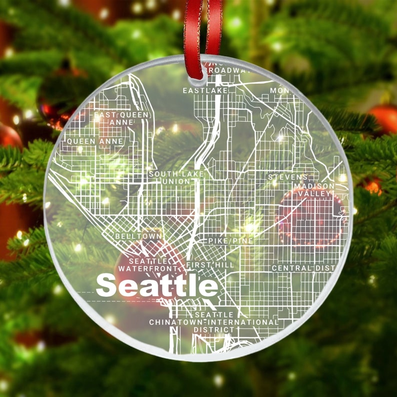 Seattle Map Ornament, Seattle WA Gift, New City, Seattle Christmas Ornament, New Home, Moving Away, Seattle Streets, Seattle Washington image 1