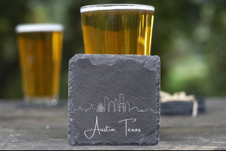 Austin Skyline Coasters, Housewarming Coasters, Austin Skyline, Austin Gift, Austin TX, Moving Away Gift, Austin Cityscape, New Apartment image 1