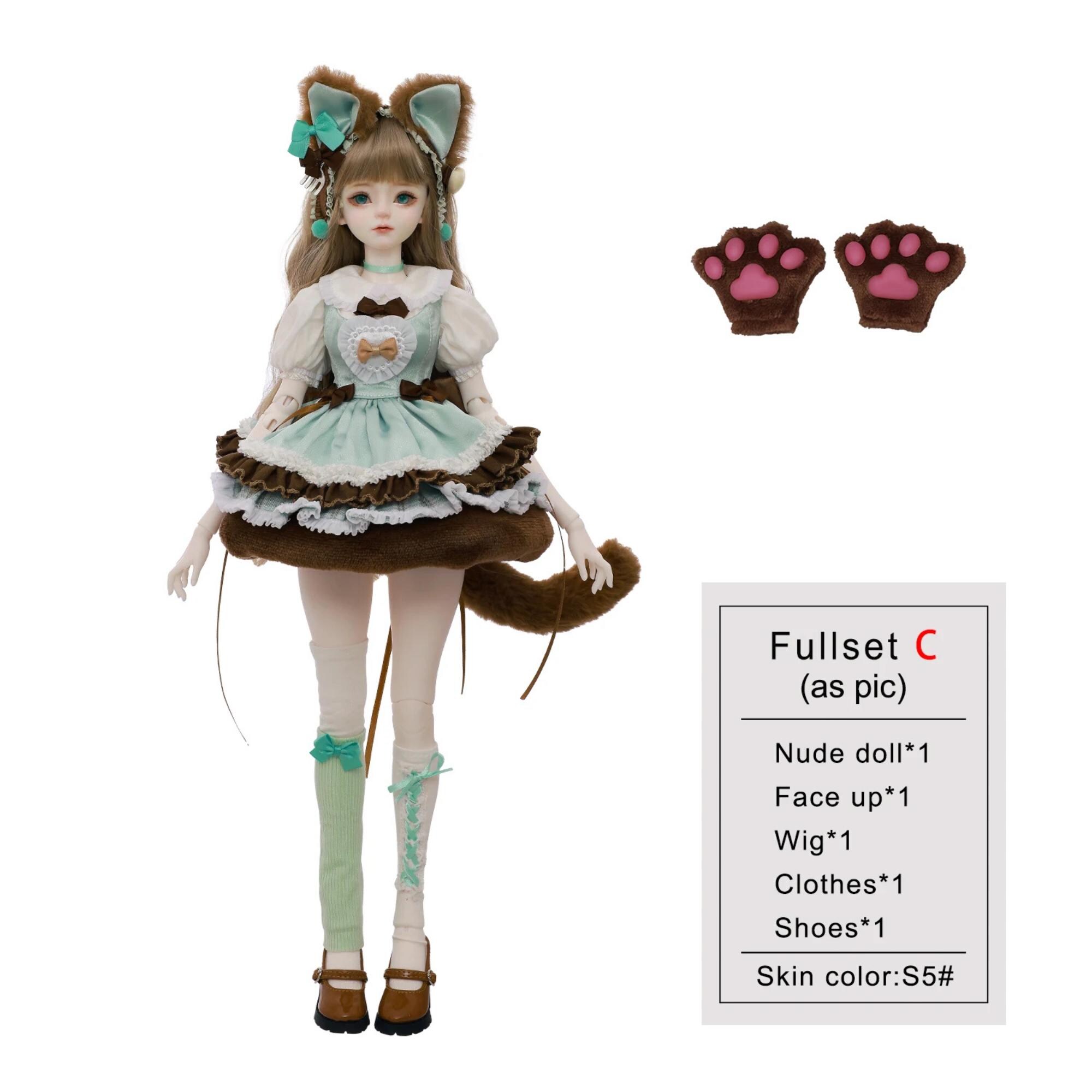 Mint Chocolate Kitten BJD Doll, Lolita Posable Art Doll 1/4 Full