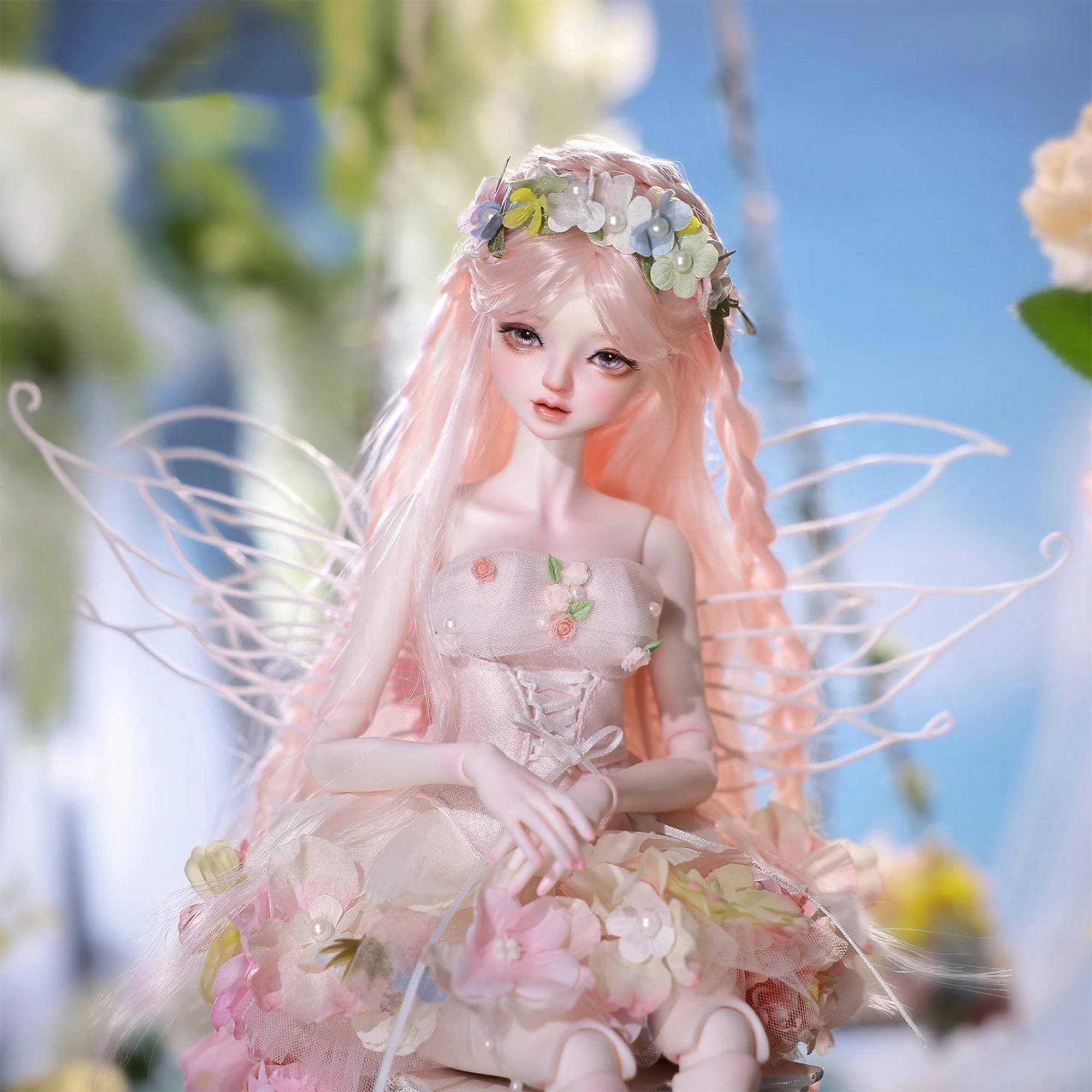 1/4 BJD Doll Full Set: Cottagecore Floral Fairy, Posable Art Doll