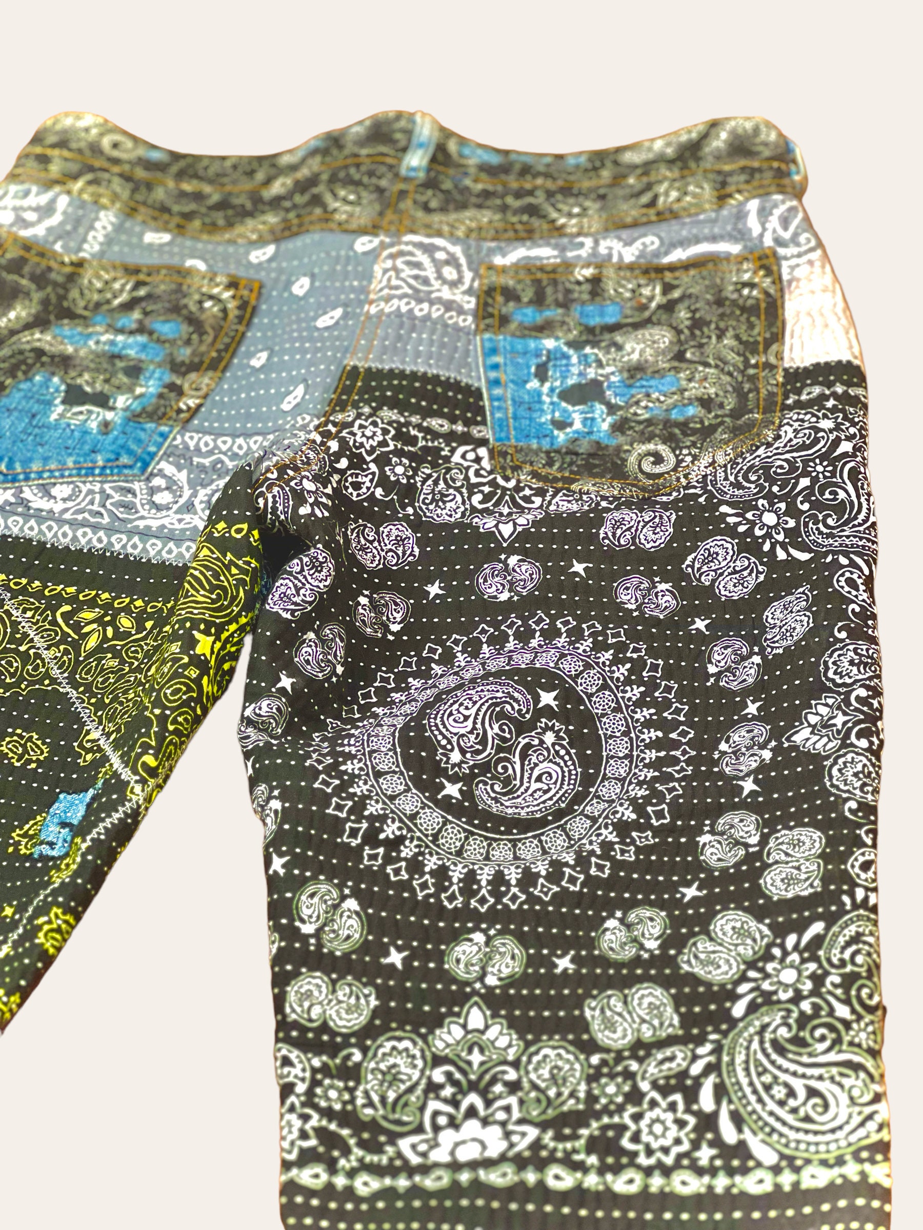 Vintage Boro Sashiko Style Streetwear Jeans Bandana Visible - Etsy